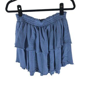Aerie Weekend Ruffle Tiered Mini Skirt Blue French Terry 100% Cotton Pull On L